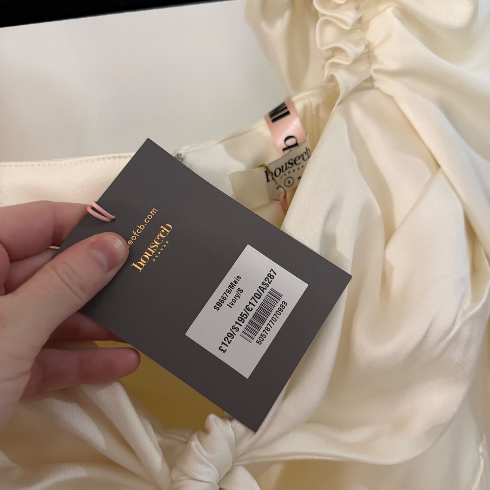 NWT House of CB‎ MAIA Ivory Satin Puff Sleeve Tie Front Mini Dress Bridal Small - Picture 4 of 7